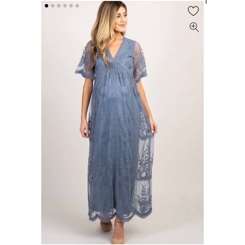 Blue Lace Maternity Maxi Dress